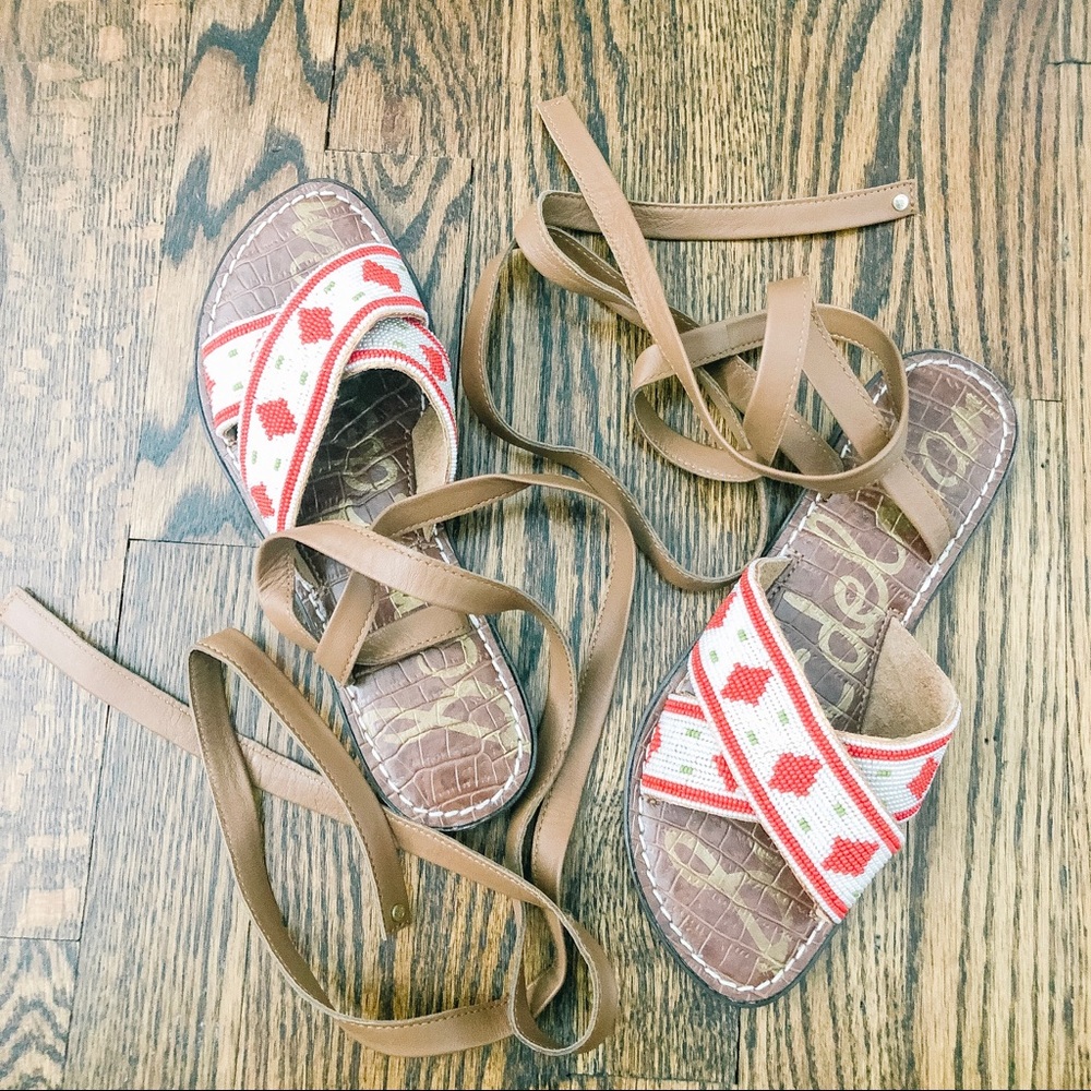 Sam Edelman beaded lace up leather sandals